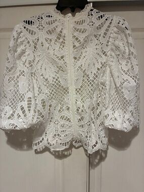White Lace Puff-Sleeve Top